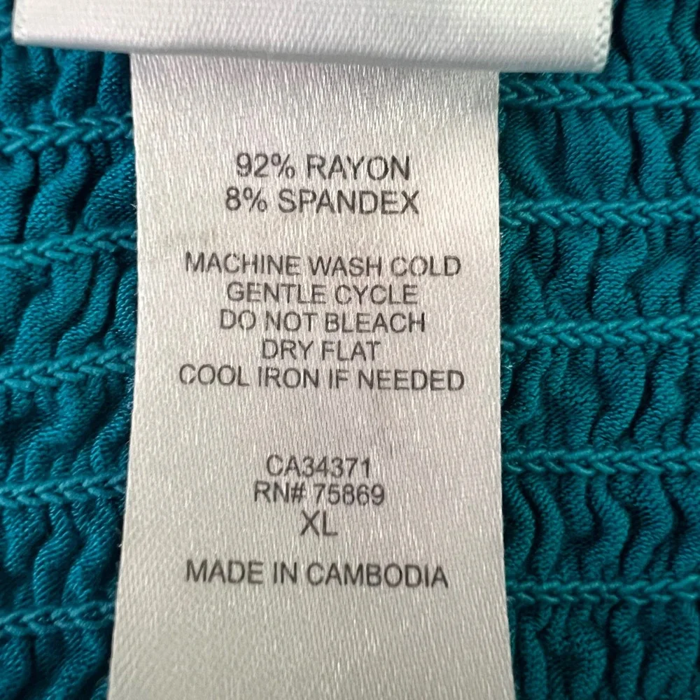 Dotti Smocked Strapless Tube Dress XL Teal Blue Ruffle Hem Summer Beach Coverup - Picture 6 of 6